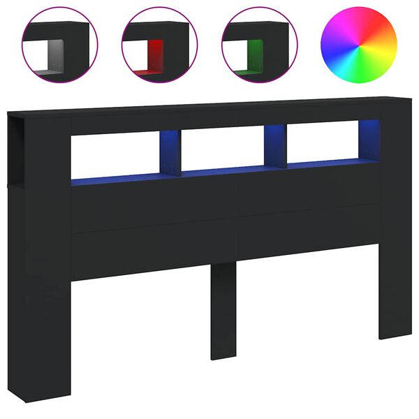 vidaXL S&auml;ngynp&auml;&auml;ty LED-valoilla musta 180x18,5x103,5 cm tekninen puu