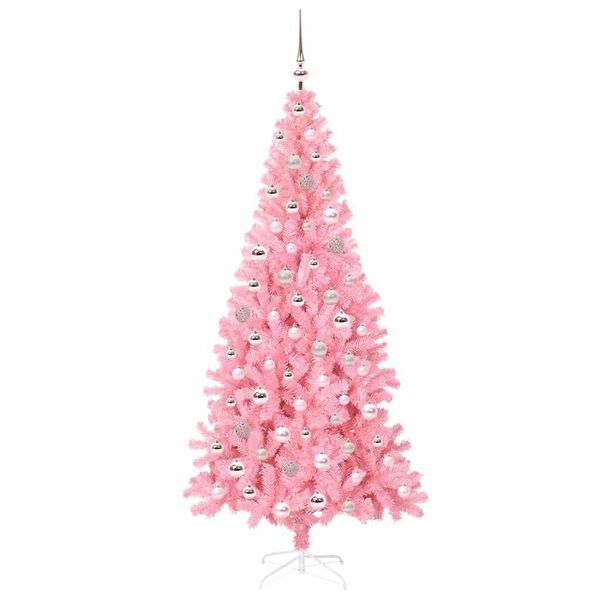 vidaXL Joulukuusi 300 LED-valoilla Pinkki 210 cm Polyvinyylikloridi