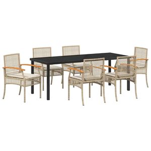 vidaXL Piharuokailu setti 7 kpl Beige ja musta Rottinki