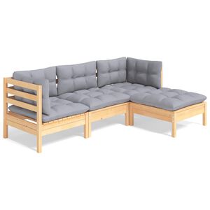 vidaXL 4-osainen Puutarhasohvasarja harmaa tyynyill&auml; m&auml;nty