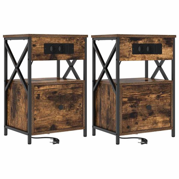 vidaXL Y&ouml;p&ouml;yt&auml;kaappi 2 pcs Savup&auml;hkin&auml; 40 x 31 x 60 cm Tekninen puu