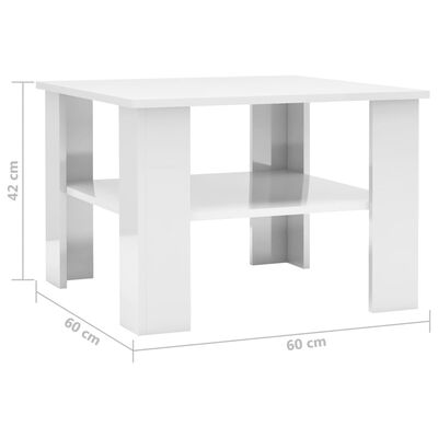 vidaXL Sohvapöytä korkeakiilto valkoinen 60x60x42 cm lastulevy
