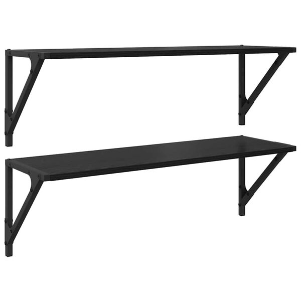 vidaXL Sein&auml;hyllyt 2 pcs Musta tammi. 80 x 25 x 25,5 cm Tekninen puu