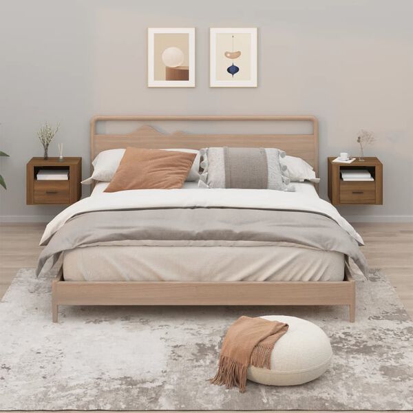 vidaXL Sein&auml;kiinnitett&auml;v&auml;t y&ouml;p&ouml;yd&auml;t 2 kpl ruskea tammi 50x36x40 cm