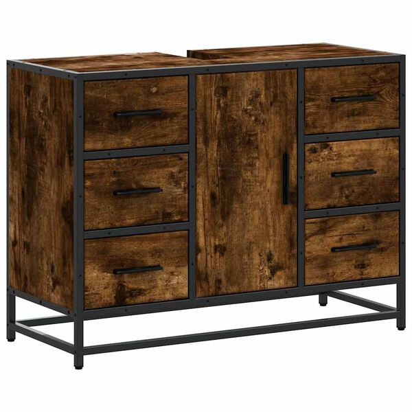 vidaXL Kylpyhuonekaappi altaalla savutammi 80x33x60 cm tekninen puu