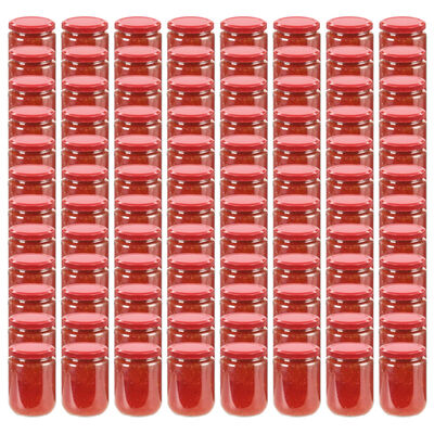 vidaXL Lasiset hillopurkit punaisilla kansilla 96 kpl 230 ml