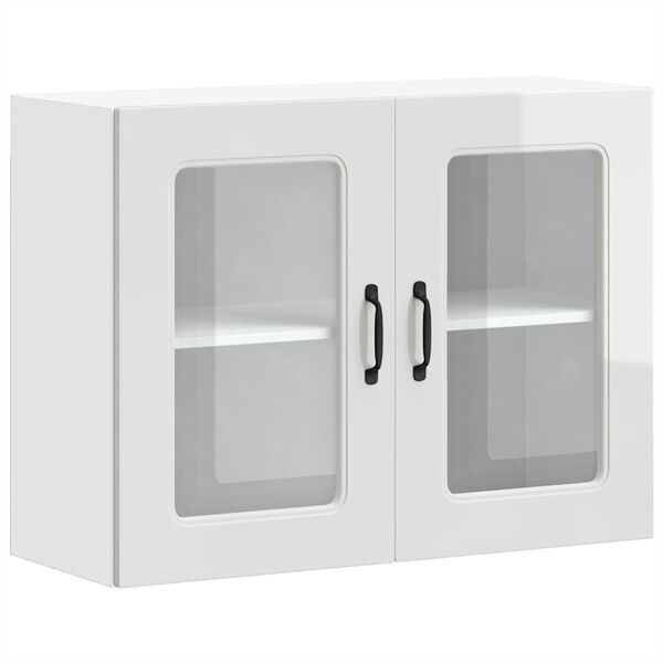 vidaXL Keitti&ouml;n sein&auml;kaappi lasiovella "Kalmar" korkeakiiltoinen valkoinen tekninen puu