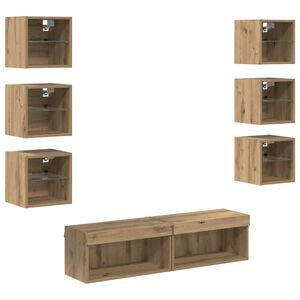 vidaXL TV-kaappi LED -nauhavalot 8 pcs Artisan tammi Lasi