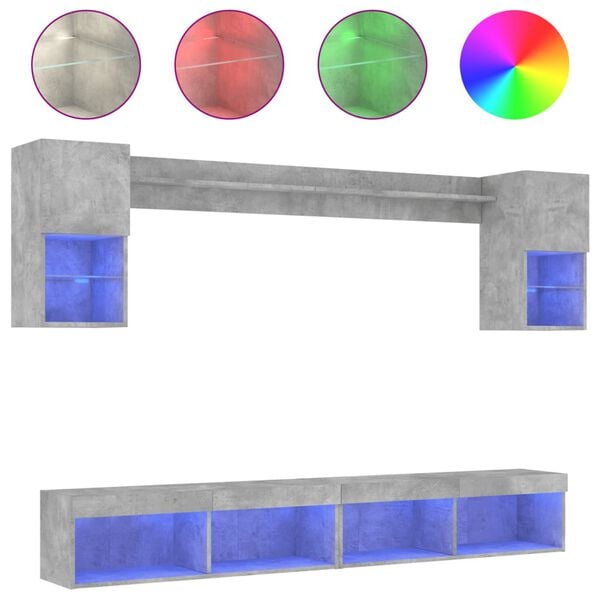 vidaXL 6-osainen LED TV-kaappisarja betoninharmaa tekninen puu