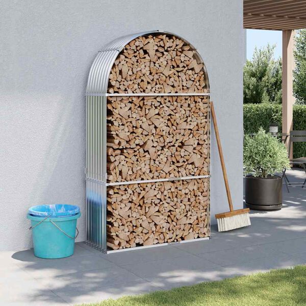 vidaXL Polttopuuteline hopea 120x45x210 cm galvanoitu teräs