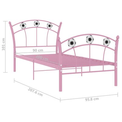 vidaXL Sängynrunko jalkapallokoristeet pinkki metalli 90x200 cm