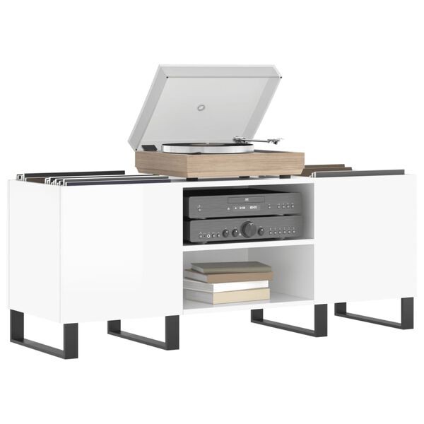 vidaXL LP-levyjen säilytyskaappi korkeakiilto valk. 121x38x48 cm puu