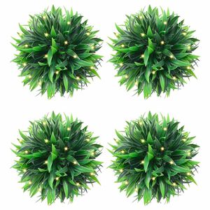 vidaXL Keinotekoiset puksipuupallot LED-valoilla 4 kpl Vihre&auml; 15 cm