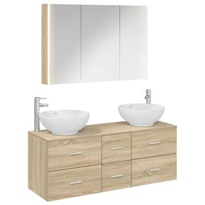 vidaXL Kylpyhuonekalustesetti 4 pcs Sonoma-tammi Tekninen puu ja lasi