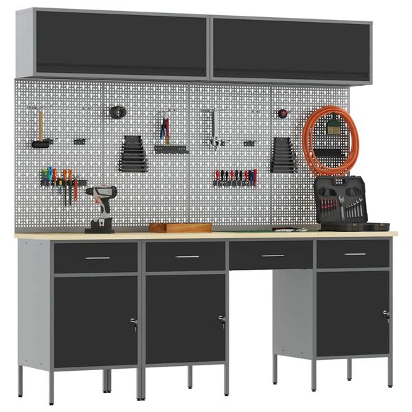 vidaXL Ty&ouml;p&ouml;yt&auml;kaappisarja laatikon kanssa lukkoon 10 pcs Musta