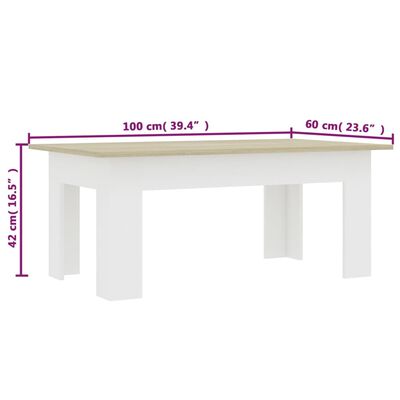 vidaXL Sohvapöytä valkoinen ja Sonoma-tammi 100x60x42 cm lastulevy