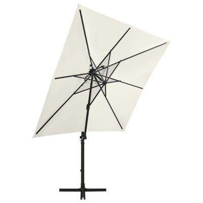 vidaXL Riippuva aurinkovarjo tangolla ja LED-valoilla hiekka 250 cm