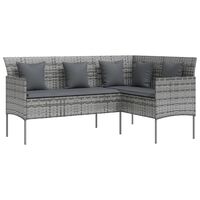 vidaXL L-muotoinen sohva tyynyillä polyrottinki harmaa