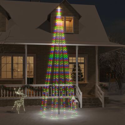 vidaXL Joulukuusi lipputankoon 732 moniväristä LED-valoa 500 cm