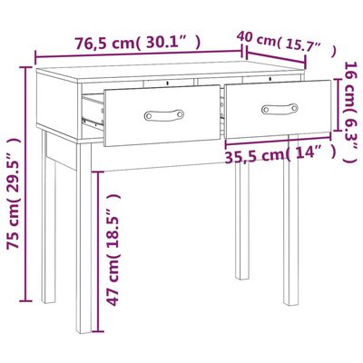 vidaXL Konsolipöytä valkoinen 76,5x40x75 cm täysi mänty