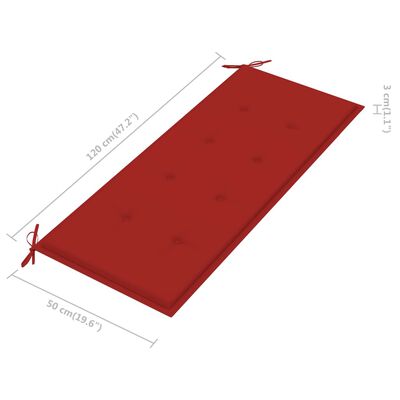 vidaXL Batavia-penkki punaisella tyynyllä 120 cm täysi tiikki