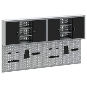 vidaXL Ty&ouml;kalukaappisarja hyllyll&auml; 6 pcs Musta Jauhemaalattu Ter&auml;s