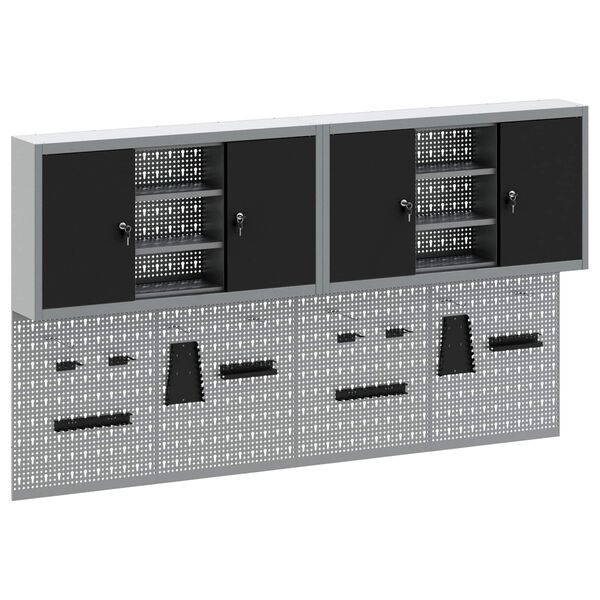 vidaXL Ty&ouml;kalukaappisarja hyllyll&auml; 6 pcs Musta Jauhemaalattu Ter&auml;s