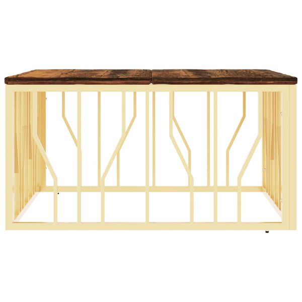 vidaXL Sohvapöytä kulta ruostumaton teräs ja kierrätetty täyspuu