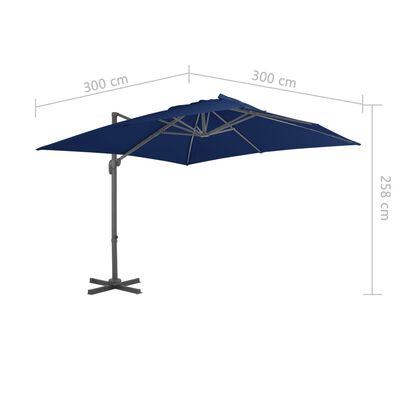 vidaXL Riippuva aurinkovarjo alumiinipylväällä 3x3 m azurinsininen