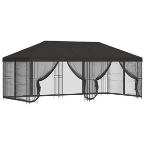 vidaXL Paviljonki sivuseinill&auml; 6 x 3 m Antrasiitti Polyesteri ja ter&auml;s