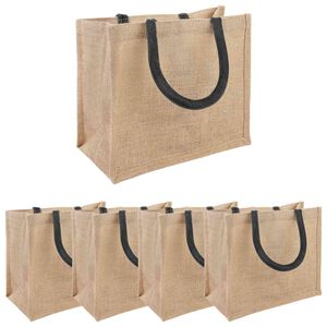 vidaXL Juutti k&auml;silaukut 5 Luonnollinen ja musta 26 x 22 x 14 cm