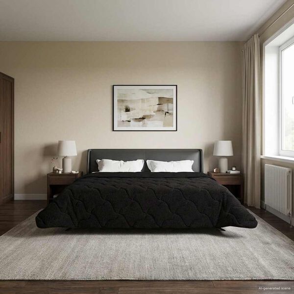 vidaXL Koko Vuoden Peitto Quiltottu Musta 200 x 220 cm