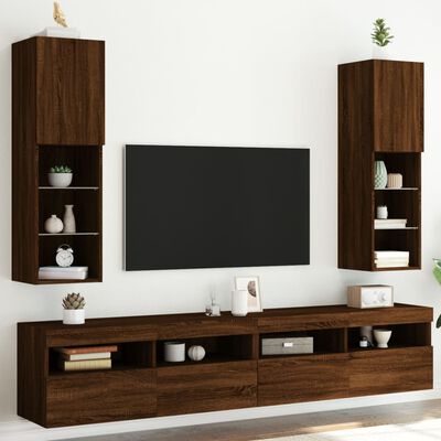 vidaXL TV-kaapit LED-valoilla 2 kpl ruskea tammi 30,5x30x102 cm