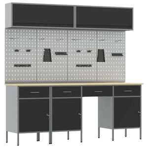 vidaXL Ty&ouml;p&ouml;yt&auml;kaappisarja laatikon kanssa lukkoon 10 pcs Musta