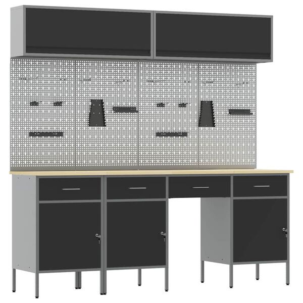 vidaXL Ty&ouml;p&ouml;yt&auml;kaappisarja laatikon kanssa lukkoon 10 pcs Musta