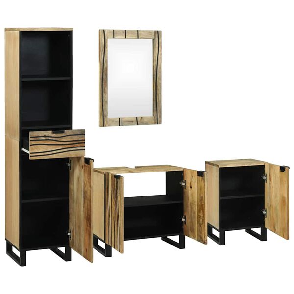 vidaXL Kylpyhuonekalustesetti hyllyll&auml; 4 pcs Ruskea Tekninen puu