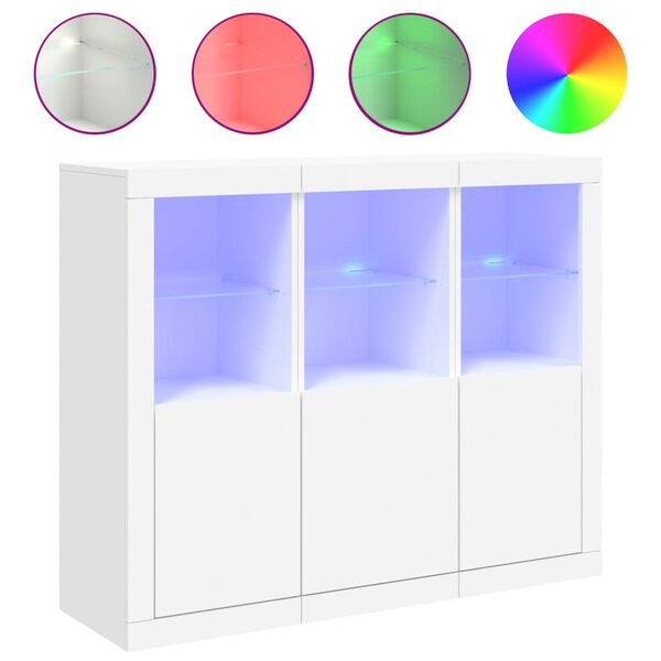 vidaXL Senkki LED-valoilla 3 kpl valkoinen tekninen puu