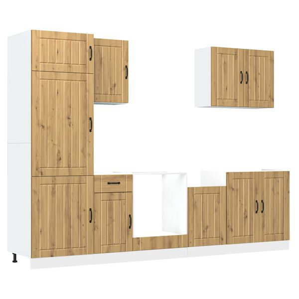 vidaXL 7osainen keitti&ouml;kaappisarja Lucca k&auml;sity&ouml;l&auml;inen tammi