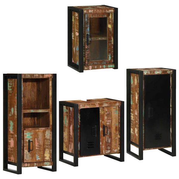 vidaXL Kylpyhuonekalustesetti hyllyll&auml; 4 pcs Kiinte&auml; kierr&auml;tetty puu