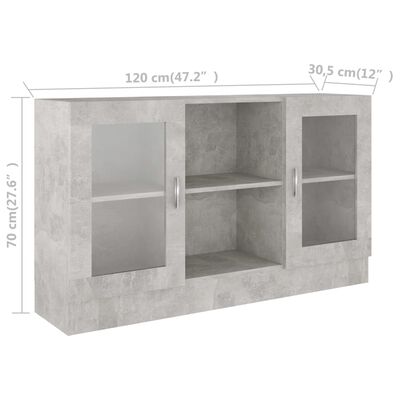 vidaXL Vitriinikaappi betoninharmaa 120x30,5x70 cm lastulevy