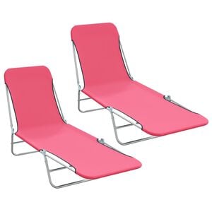 vidaXL Taitettavat aurinkotuolit 2 kpl ter&auml;s ja kangas pinkki