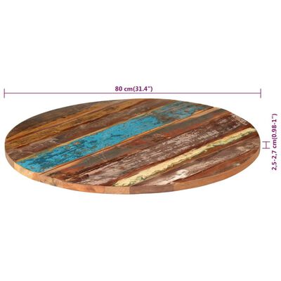 vidaXL Pyöreä pöytälevy 80 cm 25-27 mm täysi kierrätetty puu