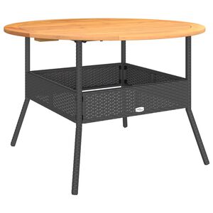 vidaXL Puutarhap&ouml;yt&auml; t&auml;ysi akasiapuu levy musta &Oslash;110x71 cm PE-rottinki