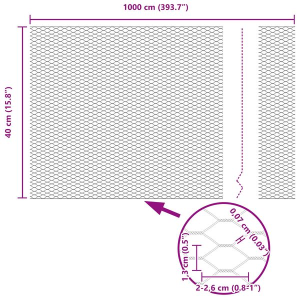 vidaXL Kuusikulmainen aita Vihreä 0,4 x 10 m Teräs