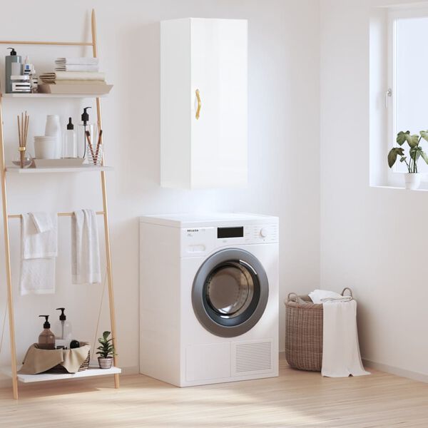 vidaXL Sein&auml;kiinnitett&auml;v&auml; kaappi korkeakiilto valkoinen 34,5x34x90 cm