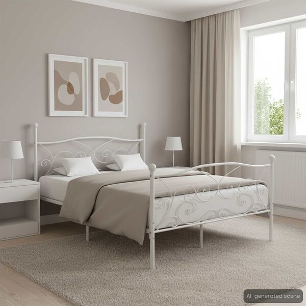 vidaXL Sängynrunko sälepohjalla valkoinen metalli 140x200 cm