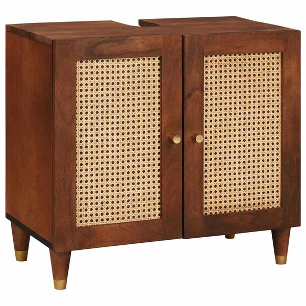 vidaXL Kylpyhuonekaappi ovella 3 pcs Ruskea ja musta Kiinteä mango puu