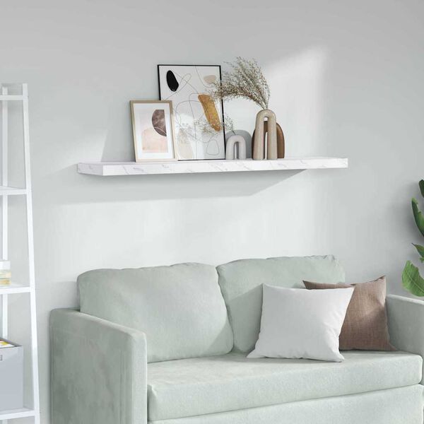 vidaXL Sein&auml;hylly Valkoinen marmori 120 x 23,5 x 4 cm Tekninen puu