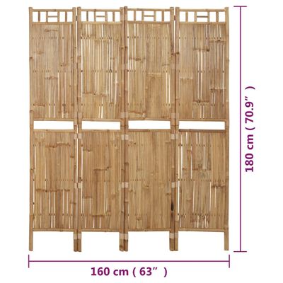 vidaXL 4-paneelinen tilanjakaja bambu 160x180 cm