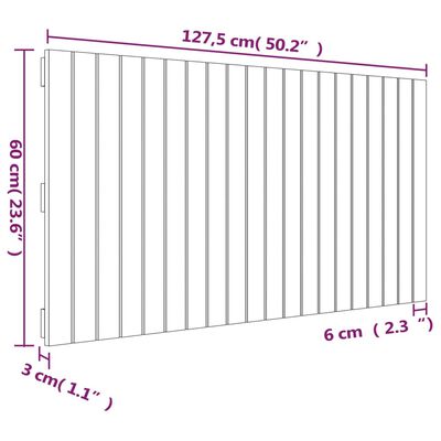 vidaXL Sängynpääty seinälle valkoinen 127,5x3x60 cm täysi mänty